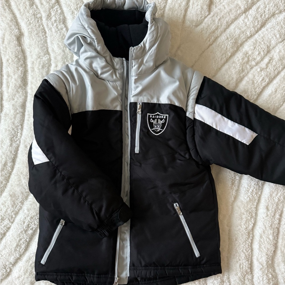 Kids NFL Raiders Jacket with removable sleeves. Turns into a Vest